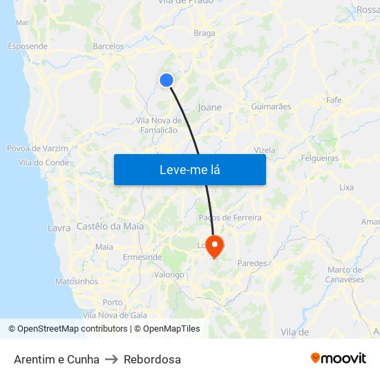 Arentim e Cunha to Rebordosa map