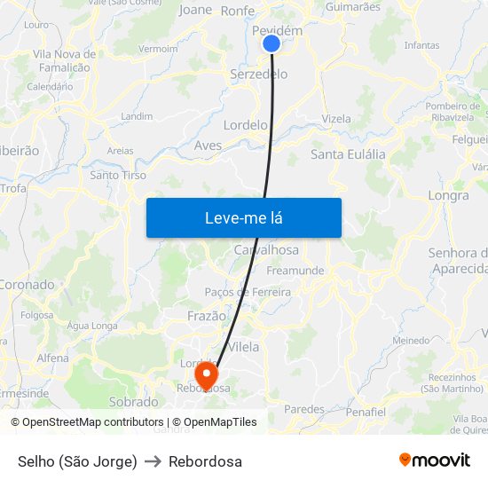 Selho (São Jorge) to Rebordosa map