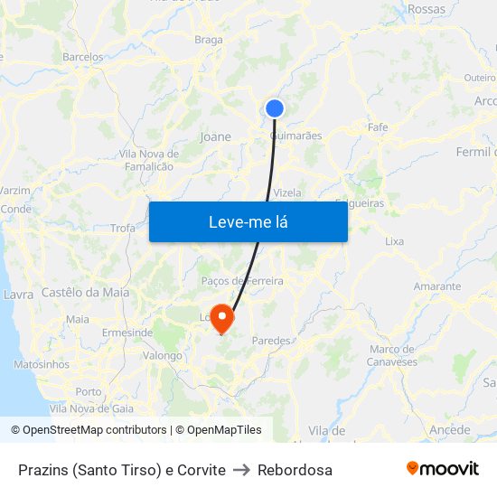 Prazins (Santo Tirso) e Corvite to Rebordosa map