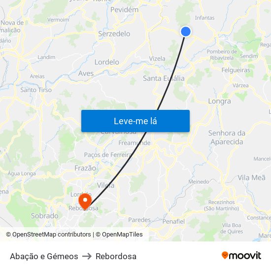 Abação e Gémeos to Rebordosa map