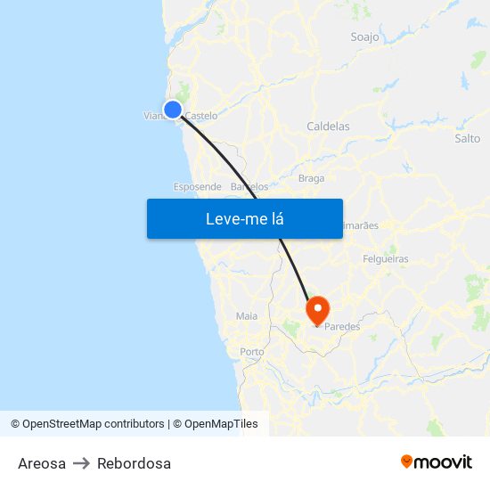 Areosa to Rebordosa map