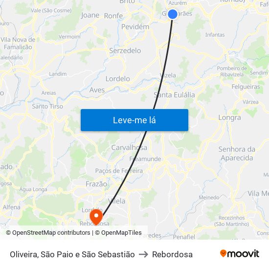 Oliveira, São Paio e São Sebastião to Rebordosa map