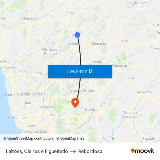 Leitões, Oleiros e Figueiredo to Rebordosa map