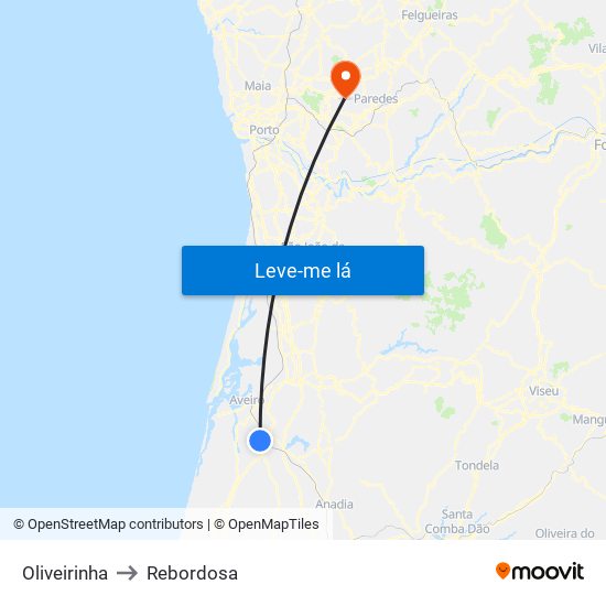 Oliveirinha to Rebordosa map