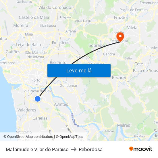 Mafamude e Vilar do Paraíso to Rebordosa map