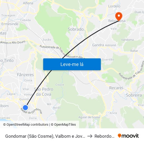 Gondomar (São Cosme), Valbom e Jovim to Rebordosa map