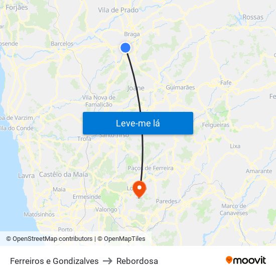 Ferreiros e Gondizalves to Rebordosa map