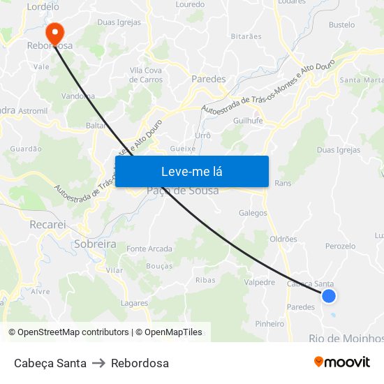 Cabeça Santa to Rebordosa map