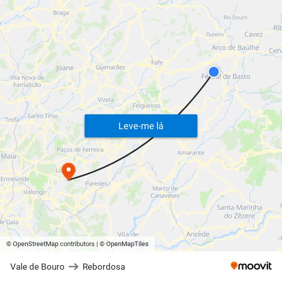 Vale de Bouro to Rebordosa map