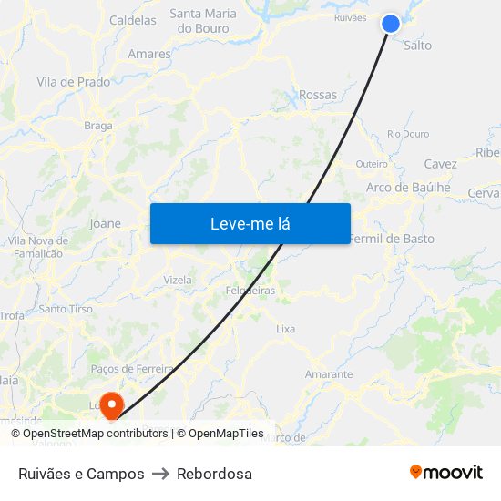Ruivães e Campos to Rebordosa map
