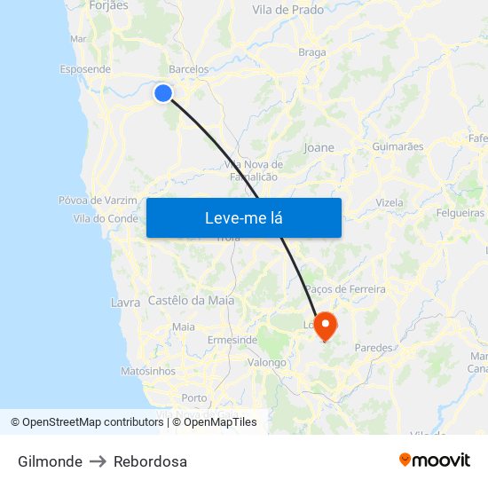 Gilmonde to Rebordosa map