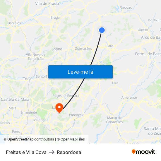 Freitas e Vila Cova to Rebordosa map