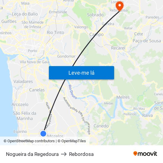 Nogueira da Regedoura to Rebordosa map