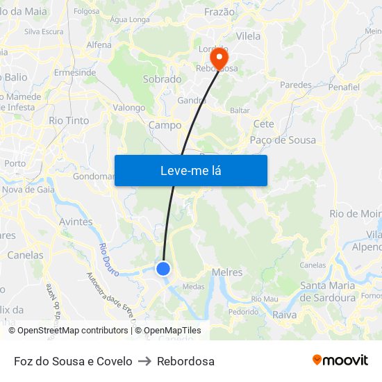 Foz do Sousa e Covelo to Rebordosa map