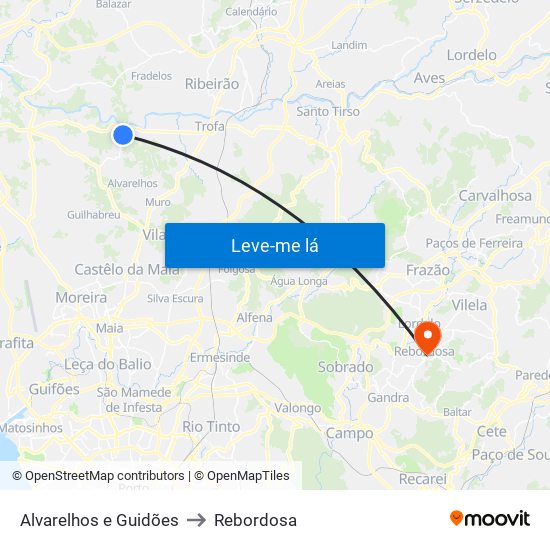 Alvarelhos e Guidões to Rebordosa map