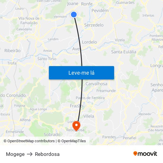 Mogege to Rebordosa map