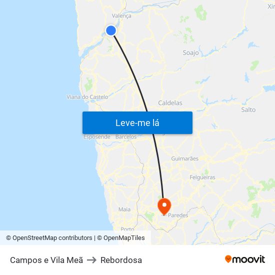 Campos e Vila Meã to Rebordosa map