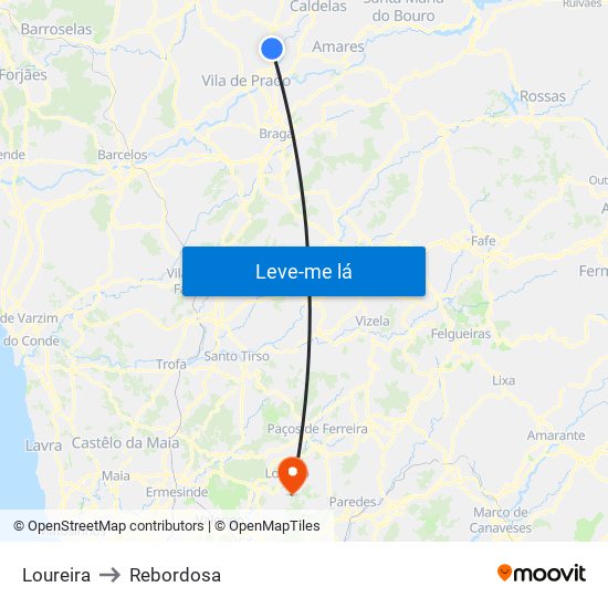 Loureira to Rebordosa map