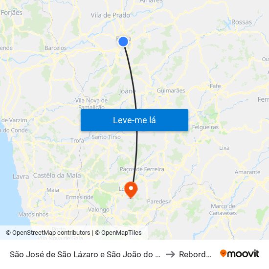 São José de São Lázaro e São João do Souto to Rebordosa map