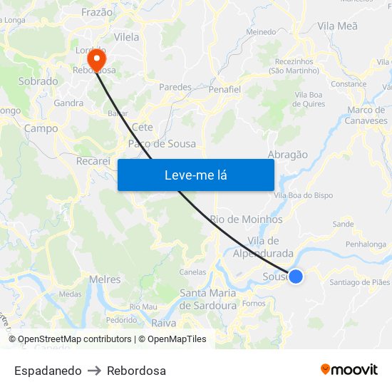 Espadanedo to Rebordosa map