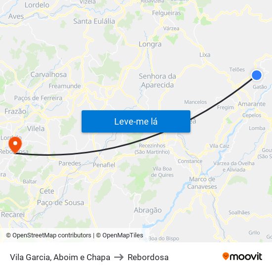 Vila Garcia, Aboim e Chapa to Rebordosa map