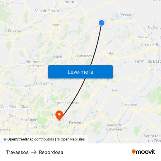 Travassos to Rebordosa map