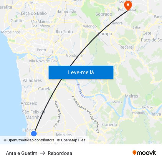 Anta e Guetim to Rebordosa map