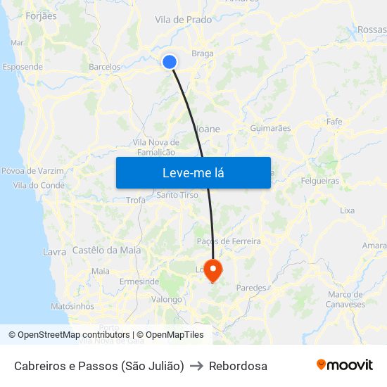 Cabreiros e Passos (São Julião) to Rebordosa map