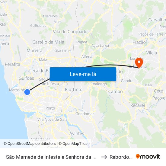 São Mamede de Infesta e Senhora da Hora to Rebordosa map