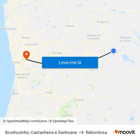 Brunhozinho, Castanheira e Sanhoane to Rebordosa map