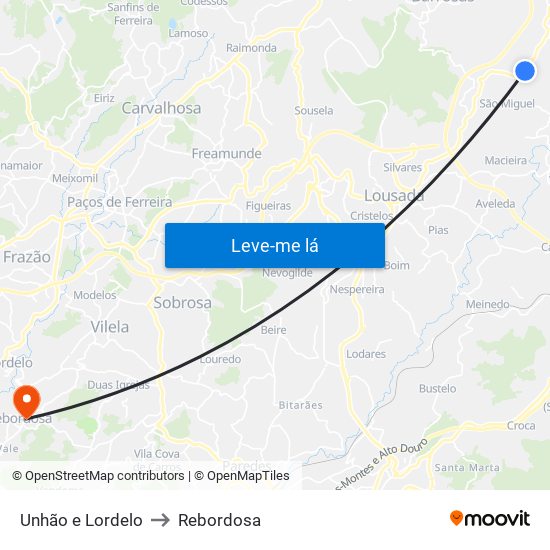 Unhão e Lordelo to Rebordosa map