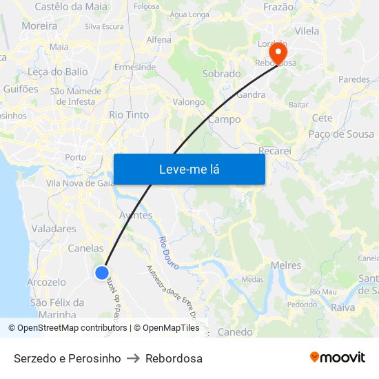 Serzedo e Perosinho to Rebordosa map