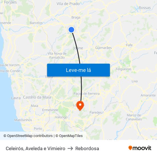Celeirós, Aveleda e Vimieiro to Rebordosa map
