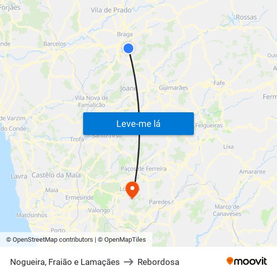 Nogueira, Fraião e Lamaçães to Rebordosa map