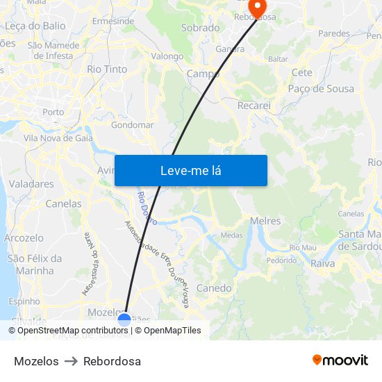 Mozelos to Rebordosa map