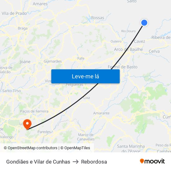 Gondiães e Vilar de Cunhas to Rebordosa map