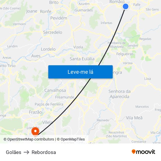Golães to Rebordosa map