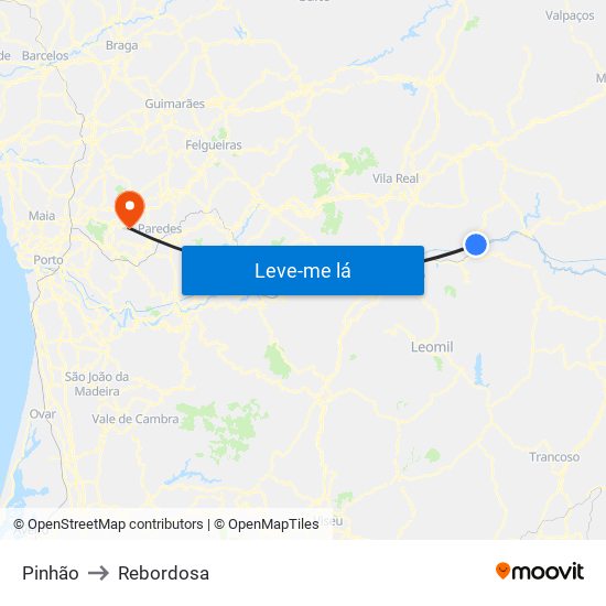 Pinhão to Rebordosa map