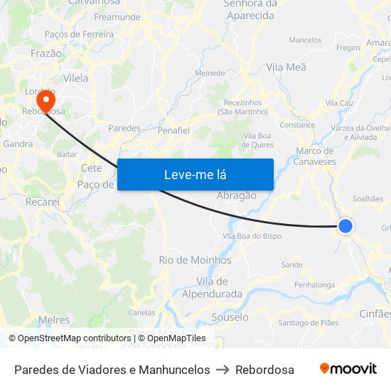 Paredes de Viadores e Manhuncelos to Rebordosa map