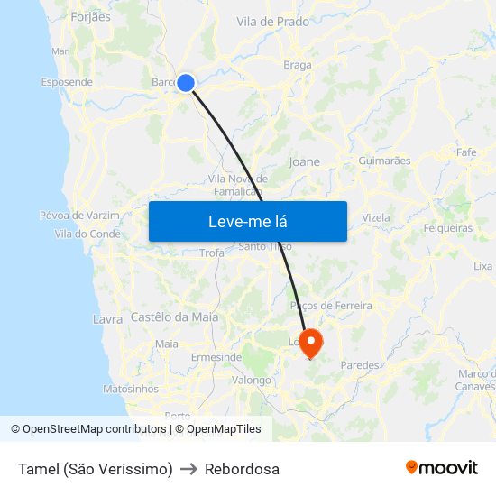 Tamel (São Veríssimo) to Rebordosa map