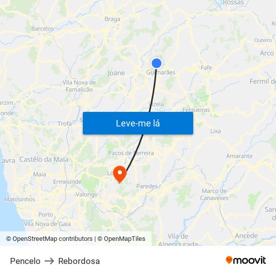Pencelo to Rebordosa map