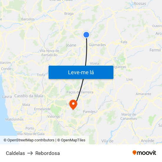 Caldelas to Rebordosa map