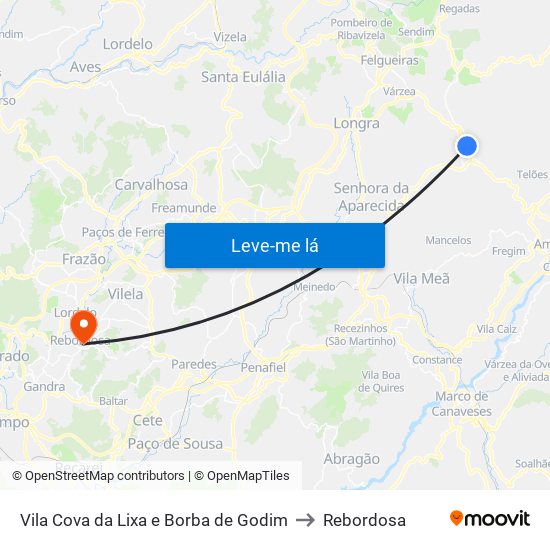 Vila Cova da Lixa e Borba de Godim to Rebordosa map