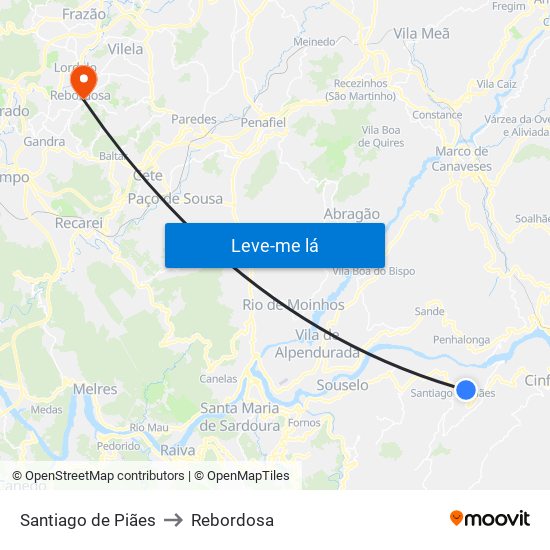 Santiago de Piães to Rebordosa map