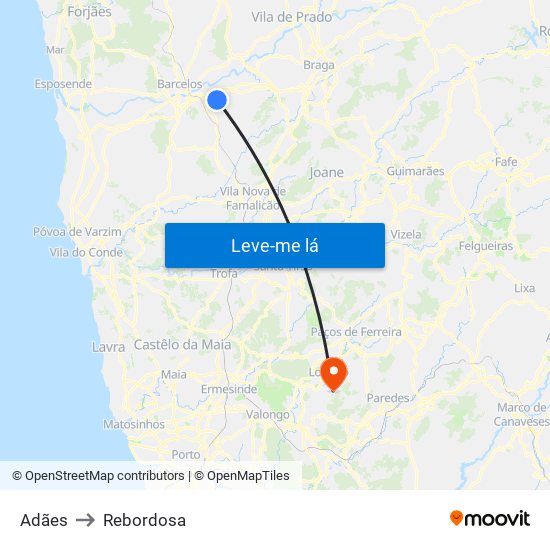 Adães to Rebordosa map