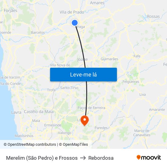 Merelim (São Pedro) e Frossos to Rebordosa map