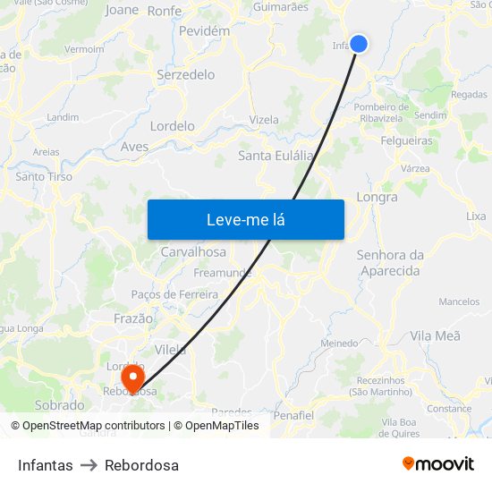 Infantas to Rebordosa map