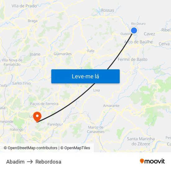 Abadim to Rebordosa map