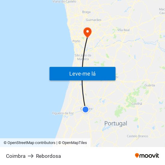 Coimbra to Rebordosa map
