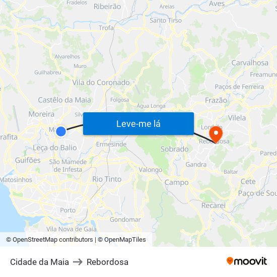 Cidade da Maia to Rebordosa map